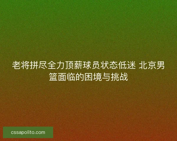 老将拼尽全力顶薪球员状态低迷 北京男篮面临的困境与挑战